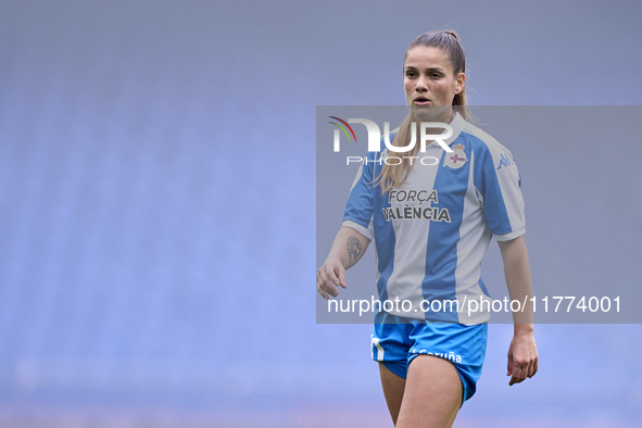 Millene Cabral of RC Deportivo Abanca reacts during the Liga F match between RC Deportivo Abanca and Real Sociedad at Abanca Riazor Stadium...