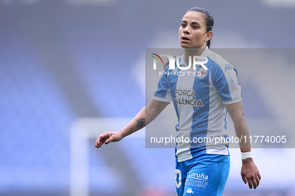 Francisca Alejandra Lara Lara of RC Deportivo Abanca reacts during the Liga F match between RC Deportivo Abanca and Real Sociedad at Abanca...