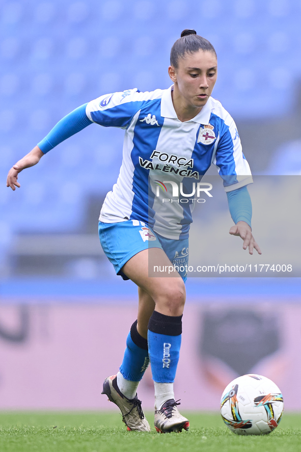 Olaya Enrique Rodriguez of RC Deportivo Abanca plays during the Liga F match between RC Deportivo Abanca and Real Sociedad at Abanca Riazor...