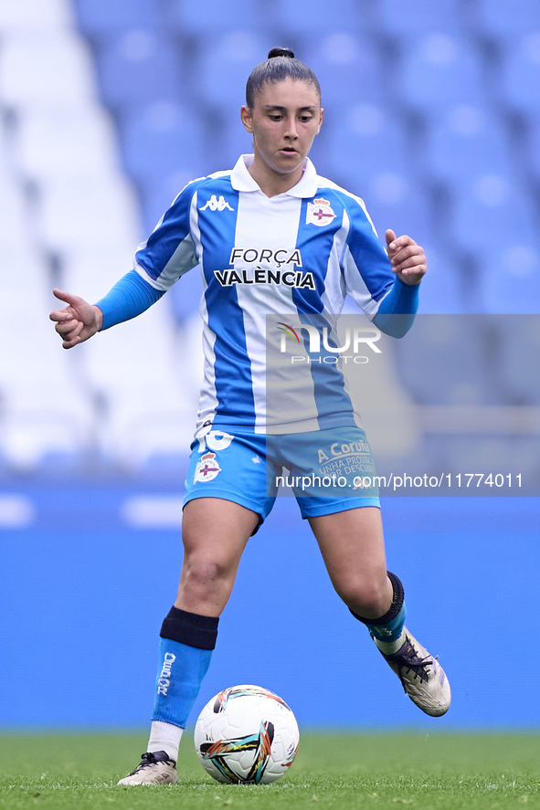 Olaya Enrique Rodriguez of RC Deportivo Abanca plays during the Liga F match between RC Deportivo Abanca and Real Sociedad at Abanca Riazor...