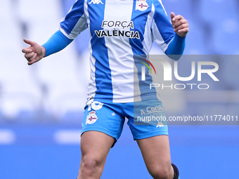 Olaya Enrique Rodriguez of RC Deportivo Abanca plays during the Liga F match between RC Deportivo Abanca and Real Sociedad at Abanca Riazor...