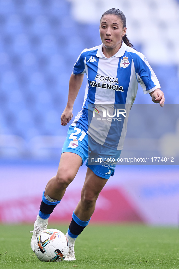 Lucia Martinez Gonzalez of RC Deportivo Abanca plays during the Liga F match between RC Deportivo Abanca and Real Sociedad at Abanca Riazor...