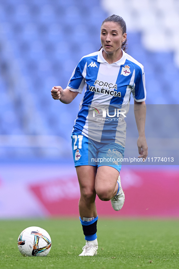 Lucia Martinez Gonzalez of RC Deportivo Abanca plays during the Liga F match between RC Deportivo Abanca and Real Sociedad at Abanca Riazor...