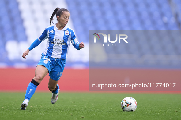 Cristina Martinez Gutierrez of RC Deportivo Abanca plays during the Liga F match between RC Deportivo Abanca and Real Sociedad at Abanca Ria...