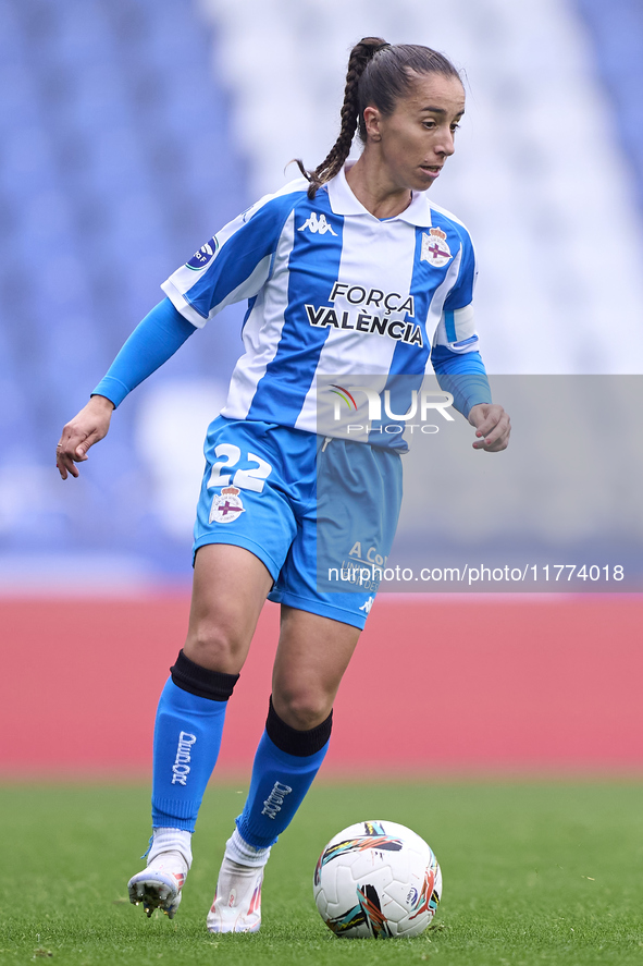 Cristina Martinez Gutierrez of RC Deportivo Abanca plays during the Liga F match between RC Deportivo Abanca and Real Sociedad at Abanca Ria...