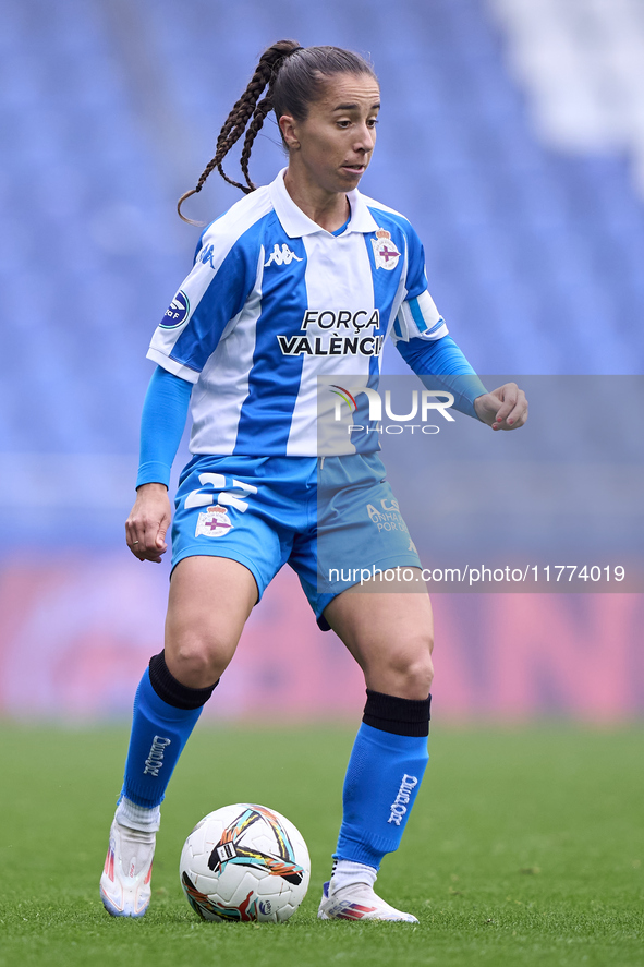 Cristina Martinez Gutierrez of RC Deportivo Abanca plays during the Liga F match between RC Deportivo Abanca and Real Sociedad at Abanca Ria...