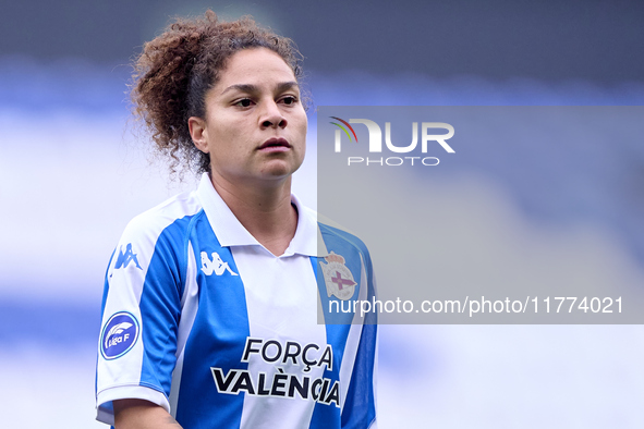 Oriana Altuve of RC Deportivo Abanca reacts during the Liga F match between RC Deportivo Abanca and Real Sociedad at Abanca Riazor Stadium i...