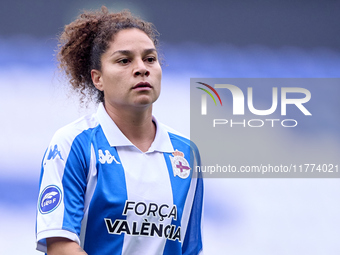 Oriana Altuve of RC Deportivo Abanca reacts during the Liga F match between RC Deportivo Abanca and Real Sociedad at Abanca Riazor Stadium i...