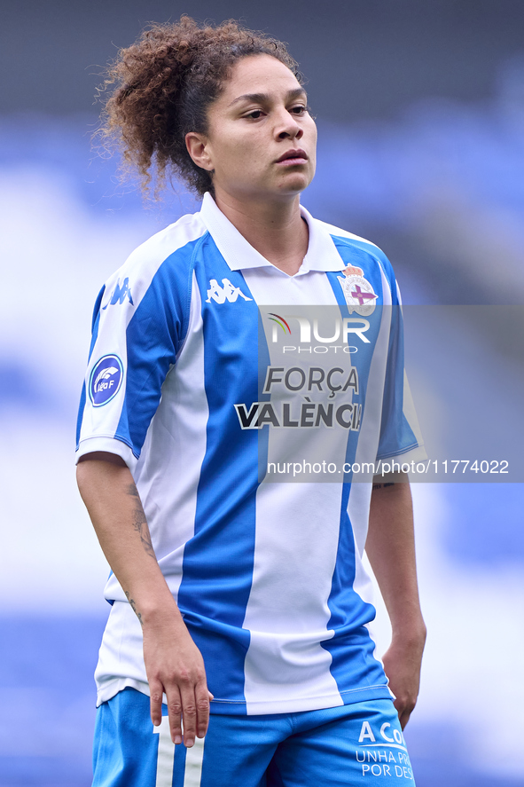 Oriana Altuve of RC Deportivo Abanca reacts during the Liga F match between RC Deportivo Abanca and Real Sociedad at Abanca Riazor Stadium i...