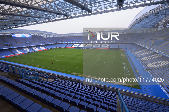 A general view inside the stadium before the Liga F match between RC Deportivo Abanca and Real Sociedad at Abanca Riazor Stadium in La Corun...