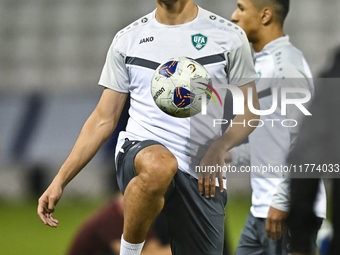 Abdukodir Khusanov from the Uzbekistan National football team attends a training session at Jassim Bin Hamad Stadium in Doha, Qatar, on Nove...