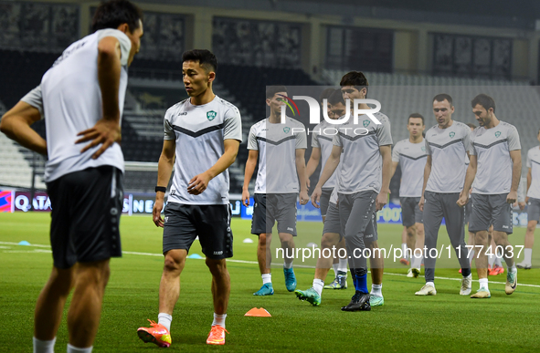 Players of the Uzbekistan national team train at Jassim Bin Hamad Stadium in Doha, Qatar, on November 13, 2024, ahead of the FIFA World Cup...