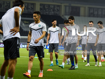 Players of the Uzbekistan national team train at Jassim Bin Hamad Stadium in Doha, Qatar, on November 13, 2024, ahead of the FIFA World Cup...