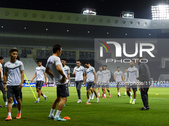 Players of the Uzbekistan national team train at Jassim Bin Hamad Stadium in Doha, Qatar, on November 13, 2024, ahead of the FIFA World Cup...