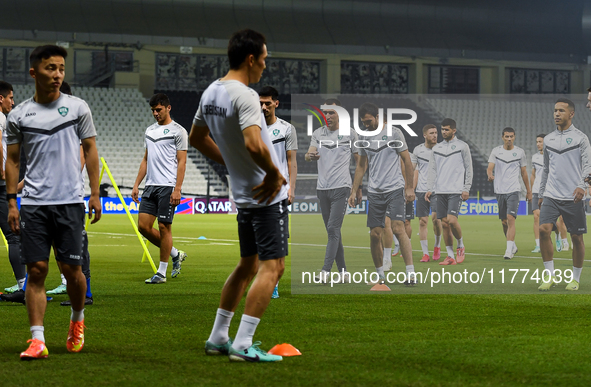 Players of the Uzbekistan national team train at Jassim Bin Hamad Stadium in Doha, Qatar, on November 13, 2024, ahead of the FIFA World Cup...