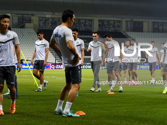 Players of the Uzbekistan national team train at Jassim Bin Hamad Stadium in Doha, Qatar, on November 13, 2024, ahead of the FIFA World Cup...