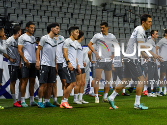 Players of the Uzbekistan national team train at Jassim Bin Hamad Stadium in Doha, Qatar, on November 13, 2024, ahead of the FIFA World Cup...