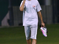 Akram Afif from the Qatar National football team attends a training session at Aspire Academy in Doha, Qatar, on November 13, 2024, ahead of...