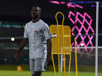 Almoez Ali from the Qatar National football team attends a training session at Aspire Academy in Doha, Qatar, on November 13, 2024, ahead of...