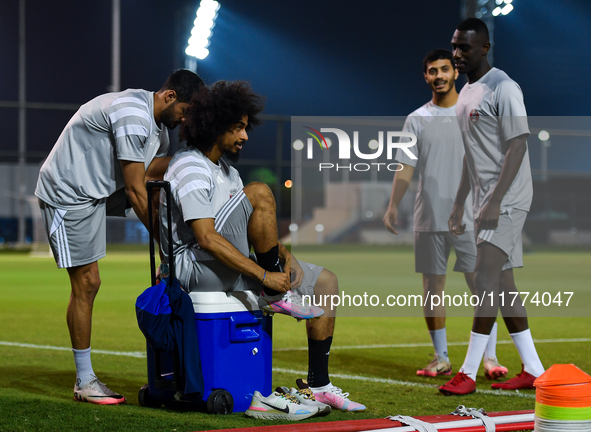 Players of the Uzbekistan national team train at Aspire Academy in Doha, Qatar, on November 13, 2024, ahead of the FIFA World Cup 2026 Quali...