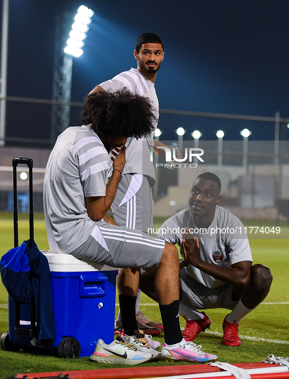 Players of the Uzbekistan national team train at Aspire Academy in Doha, Qatar, on November 13, 2024, ahead of the FIFA World Cup 2026 Quali...