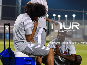 Players of the Uzbekistan national team train at Aspire Academy in Doha, Qatar, on November 13, 2024, ahead of the FIFA World Cup 2026 Quali...