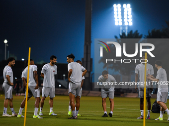 Players of the Qatar national team train at Aspire Academy in Doha, Qatar, on November 13, 2024, ahead of the FIFA World Cup 2026 Qualificat...