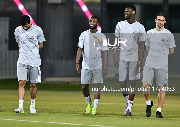 Players of the Qatar national team train at Aspire Academy in Doha, Qatar, on November 13, 2024, ahead of the FIFA World Cup 2026 Qualificat...