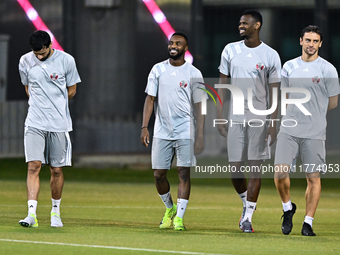 Players of the Qatar national team train at Aspire Academy in Doha, Qatar, on November 13, 2024, ahead of the FIFA World Cup 2026 Qualificat...