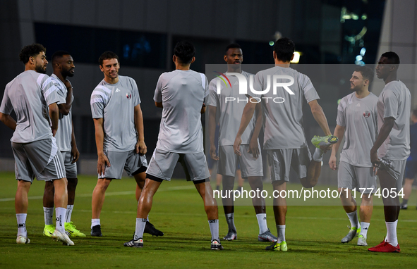 Players of the Qatar national team train at Aspire Academy in Doha, Qatar, on November 13, 2024, ahead of the FIFA World Cup 2026 Qualificat...