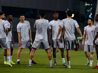 Players of the Qatar national team train at Aspire Academy in Doha, Qatar, on November 13, 2024, ahead of the FIFA World Cup 2026 Qualificat...