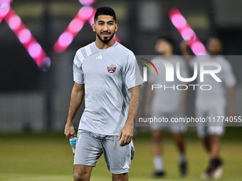 Mohammed Waad from the Qatar National football team attends a training session at Aspire Academy in Doha, Qatar, on November 13, 2024, ahead...