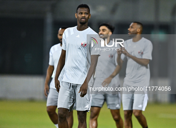 Players of the Qatar national team train at Aspire Academy in Doha, Qatar, on November 13, 2024, ahead of the FIFA World Cup 2026 Qualificat...