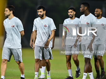 Players of the Qatar national team train at Aspire Academy in Doha, Qatar, on November 13, 2024, ahead of the FIFA World Cup 2026 Qualificat...