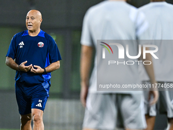 Head coach Marquez Lopez of the Qatar national team attends a training session at Aspire Academy in Doha, Qatar, on November 13, 2024, ahead...