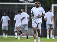 Abdelkarim Hassan from the Qatar National football team attends a training session at Aspire Academy in Doha, Qatar, on November 13, 2024, a...