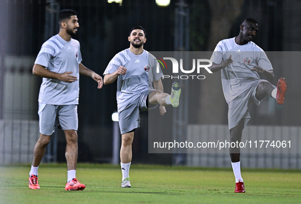 Players of the Qatar national team train at Aspire Academy in Doha, Qatar, on November 13, 2024, ahead of the FIFA World Cup 2026 Qualificat...