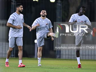 Players of the Qatar national team train at Aspire Academy in Doha, Qatar, on November 13, 2024, ahead of the FIFA World Cup 2026 Qualificat...