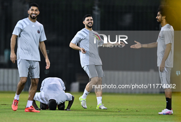 Players of the Qatar national team train at Aspire Academy in Doha, Qatar, on November 13, 2024, ahead of the FIFA World Cup 2026 Qualificat...