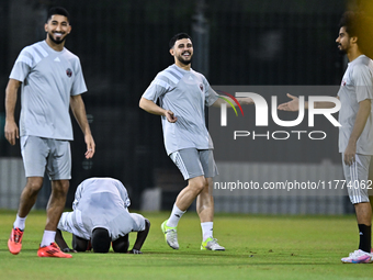 Players of the Qatar national team train at Aspire Academy in Doha, Qatar, on November 13, 2024, ahead of the FIFA World Cup 2026 Qualificat...