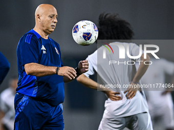 Head coach Marquez Lopez of the Qatar national team attends a training session at Aspire Academy in Doha, Qatar, on November 13, 2024, ahead...