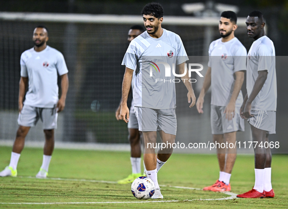 Players of the Qatar national team train at Aspire Academy in Doha, Qatar, on November 13, 2024, ahead of the FIFA World Cup 2026 Qualificat...