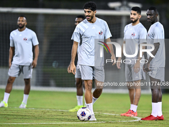 Players of the Qatar national team train at Aspire Academy in Doha, Qatar, on November 13, 2024, ahead of the FIFA World Cup 2026 Qualificat...