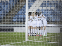 In Madrid, Spain, on November 13, several players of Real Madrid celebrate a goal during the UEFA Women's Champions League match between Rea...