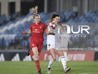 Signe Bruun of Real Madrid Women and Lieske Carleer of FC Twente fight for the ball during the UEFA Women's Champions League match between R...