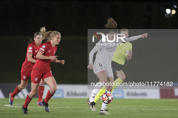 Signe Bruun of Real Madrid women plays during the UEFA Women's Champions League match between Real Madrid and FC Twente at Alfredo Di Stefan...