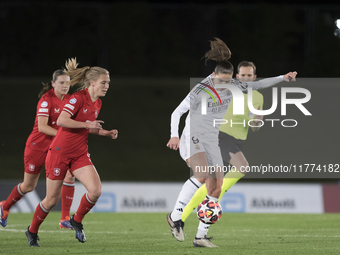 Signe Bruun of Real Madrid women plays during the UEFA Women's Champions League match between Real Madrid and FC Twente at Alfredo Di Stefan...