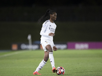 Naomie Feller of Real Madrid women controls the ball during the UEFA Women's Champions League match between Real Madrid and FC Twente at Alf...