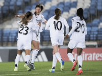 Several players of Real Madrid celebrate a goal during the UEFA Women's Champions League match between Real Madrid and FC Twente at Alfredo...