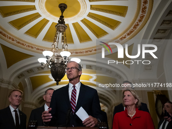 Senator John Thune (R-SD), the newly elected Senate Republican Leader, participates in the Republican leadership's weekly press conference a...